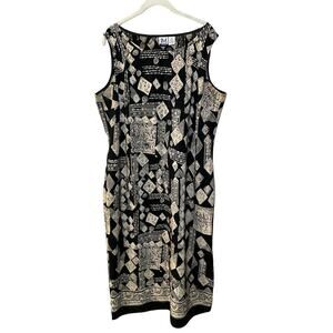 JM Collection SZ 1X Black Geo Print Sleeveless Round Neck Shift Mini Dress NWOT